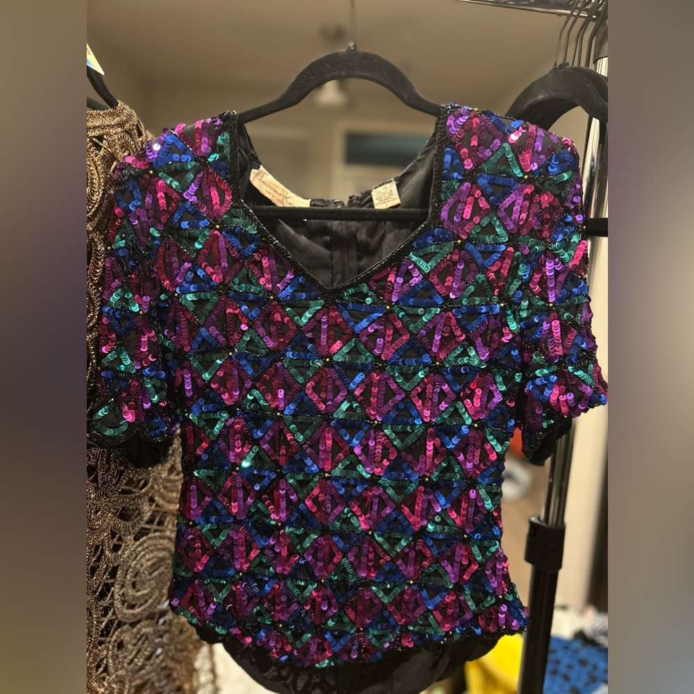 🔺🔻🔺Vintage triangular sequin short sleeve🔺🔻🔻